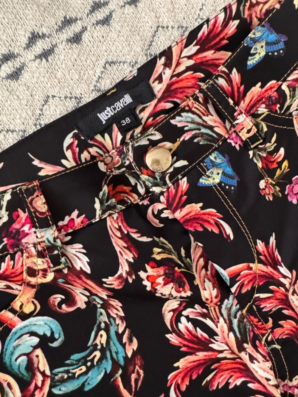 Just Cavalli Black Floral Print Pants with Pink and Gold Accents - Picture 5 of 5